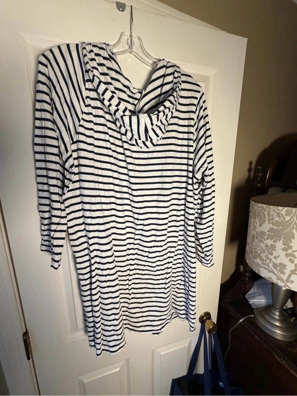 Lands' End 100% Cotton Striped Hooded Tunic Cover Up Plus Size 2X 20W 22W